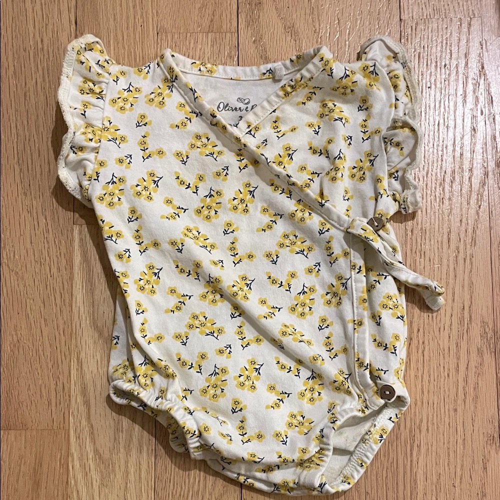 White and Yellow Floral Wrap One-Piece